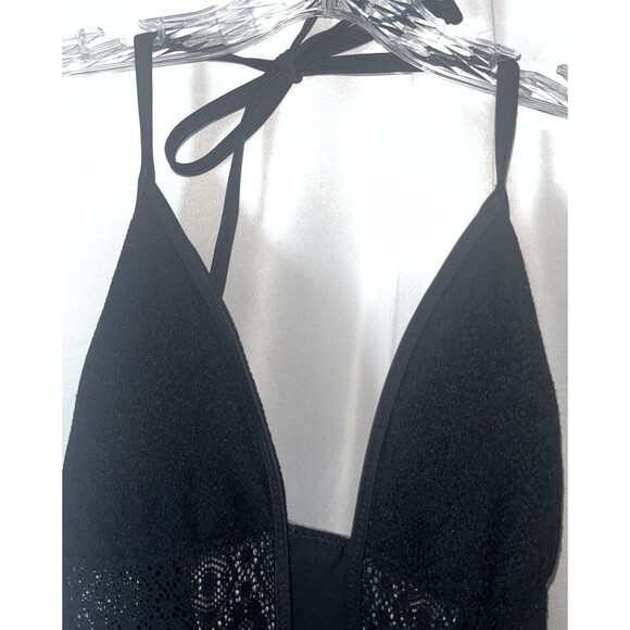 XL Mossimo One Puce Black Swimsuit Woman Halter Crochet Padded Nylon/Spandex - Picture 4 of 8
